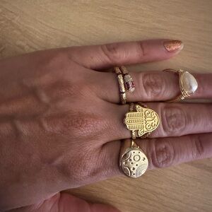 Gold and Silver Hamsa and Moon Ring Set